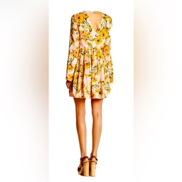 Free People Floral Pink Tegan Babydoll Mini Dress Size 4 - Picture 4 of 4